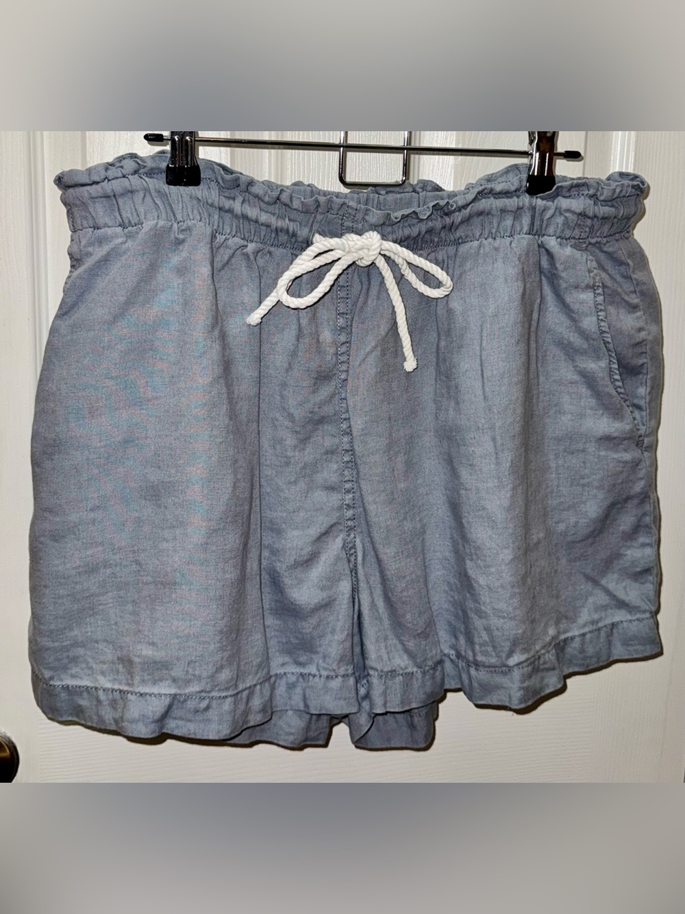 H&M Light Blue Linen-Blend High Waist Drawstring Shorts
